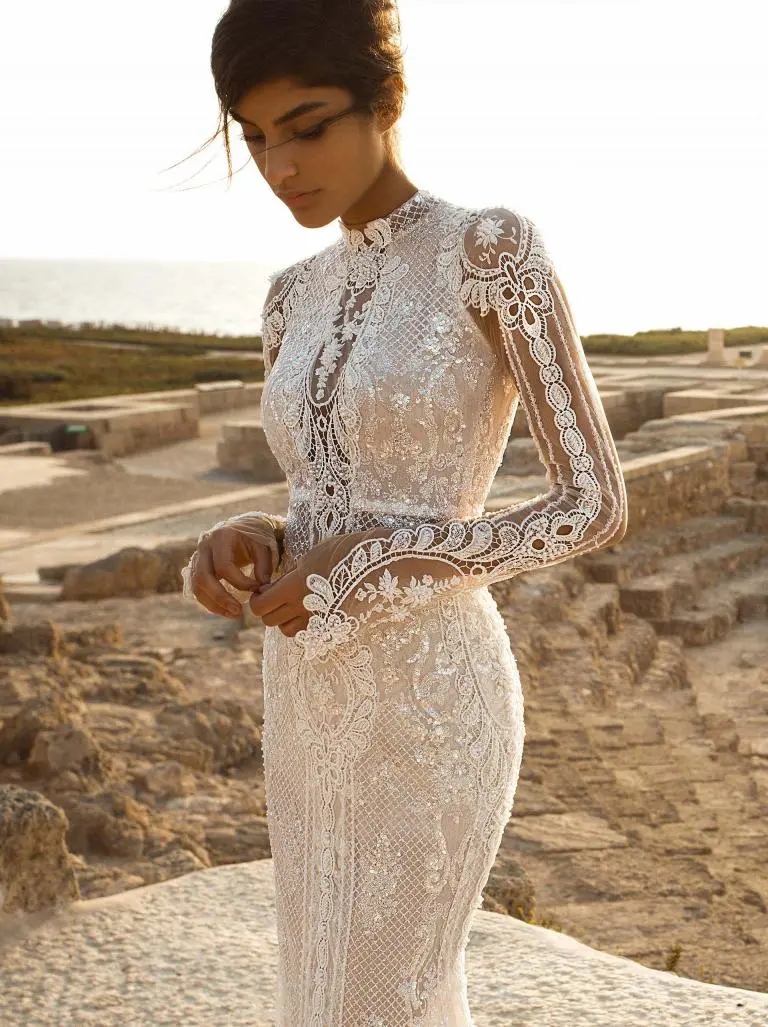 long sleeve embellished wedding dress