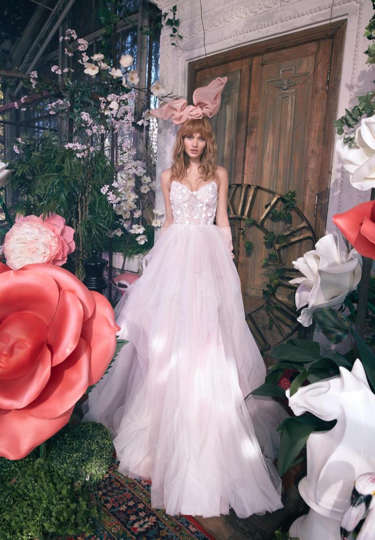 Unique Light Blush A Line Wedding Dress With Deep V-neck Sparkly Lace  Bodice and Tulle Skirt, 2023 by Boom Blush -  Canada