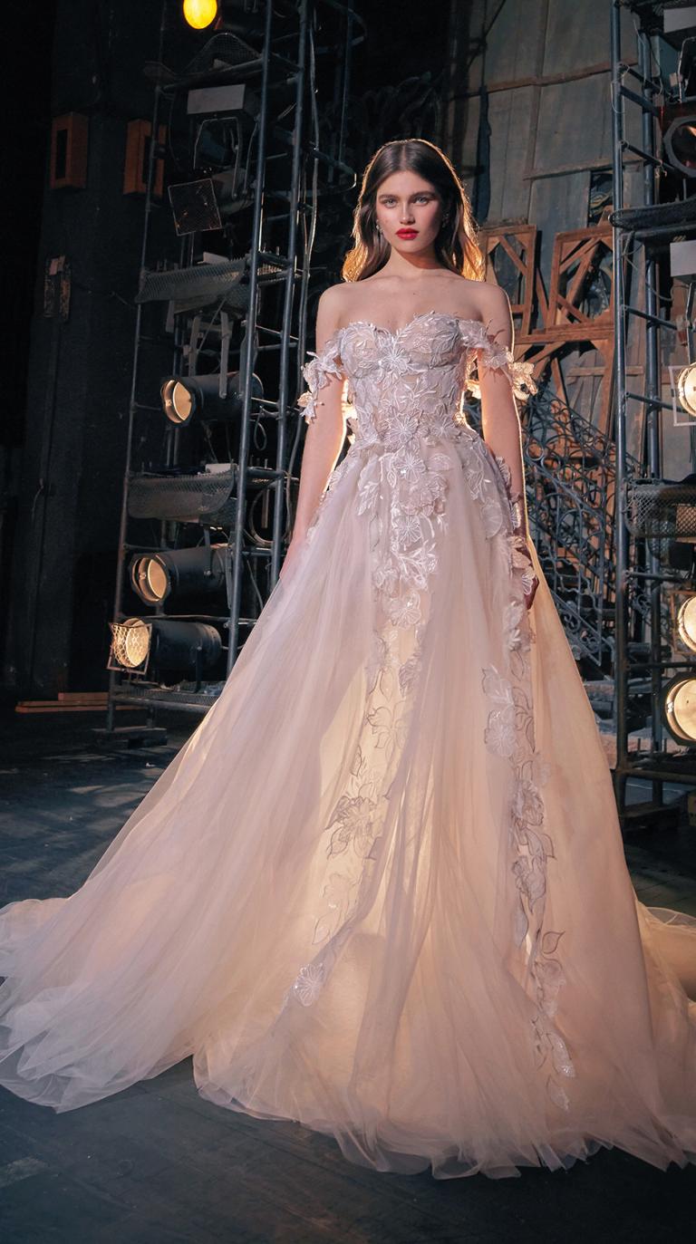 Unique Light Blush A Line Wedding Dress With Deep V-neck Sparkly Lace  Bodice and Tulle Skirt, 2023 by Boom Blush -  Canada