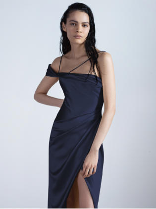 Elise | Satin Navy Evening Dress - Galia Lahav