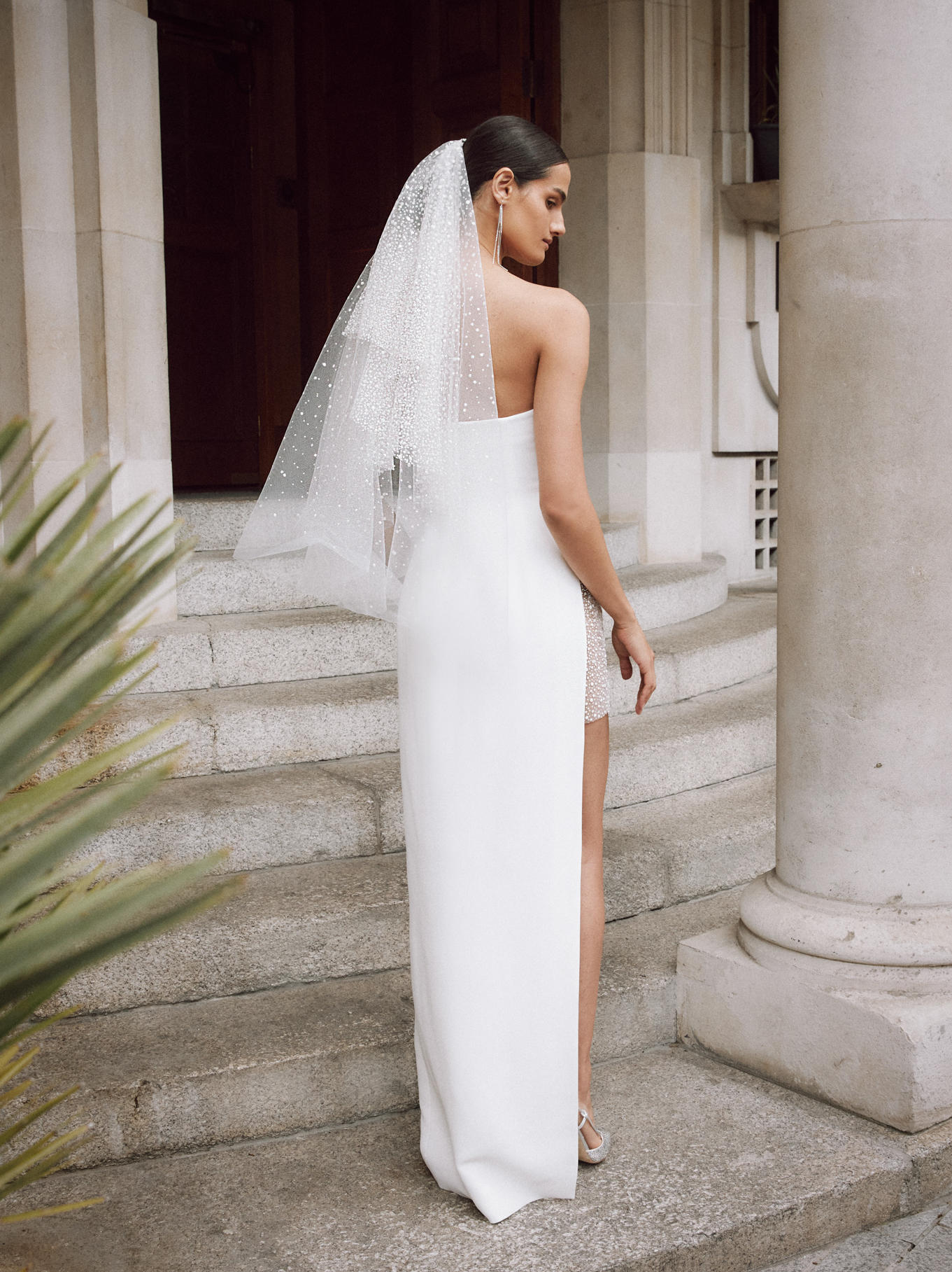 Carmen Column Side Slit Silk Tulle Wedding Dress