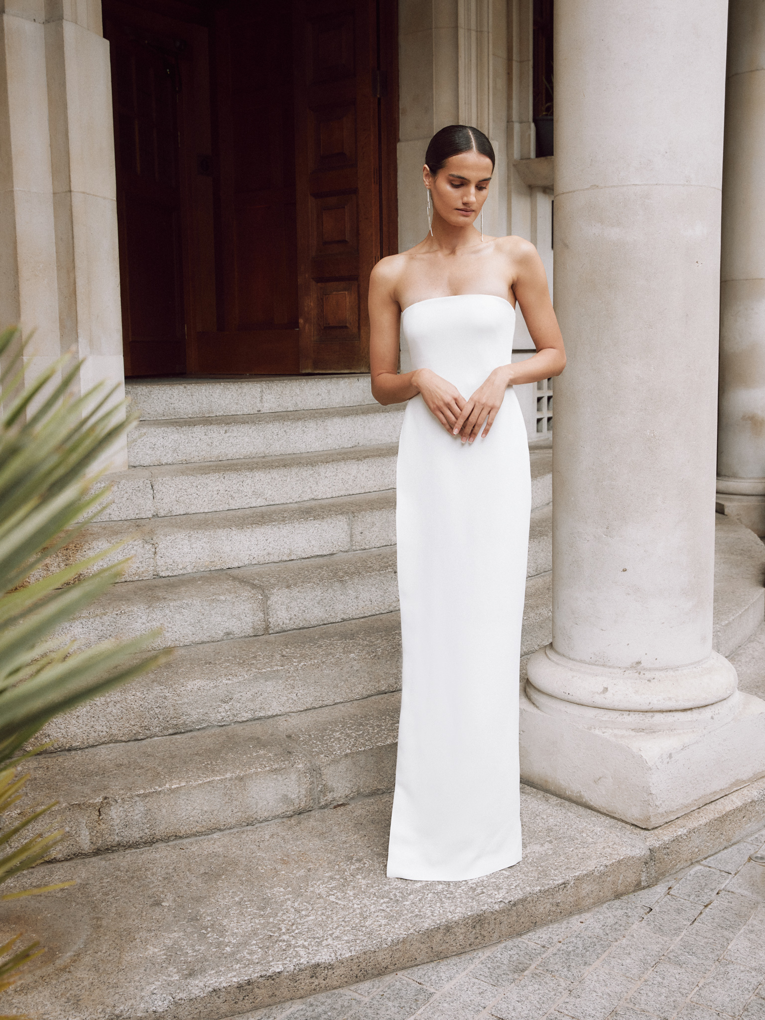 Carmen Column Side Slit Silk Tulle Wedding Dress