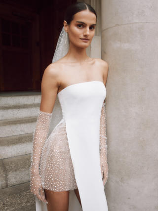 Carmen Column Side Slit Silk Tulle Wedding Dress
