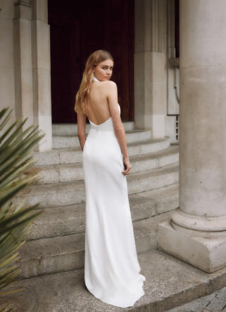 Ester Satin Wedding Dress with deep slit and mermaid skirt