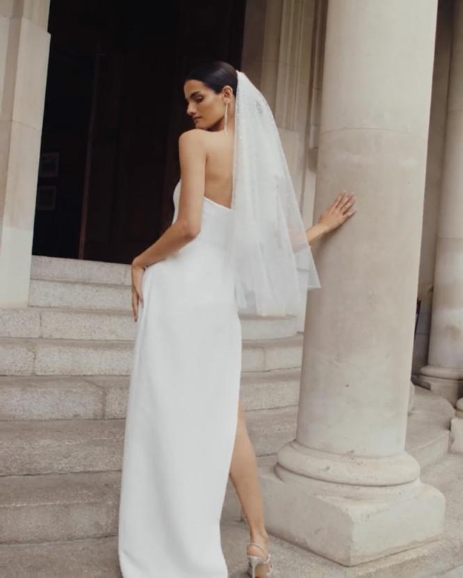 Carmen Column Side Slit Silk Tulle Wedding Dress - Galia Lahav
