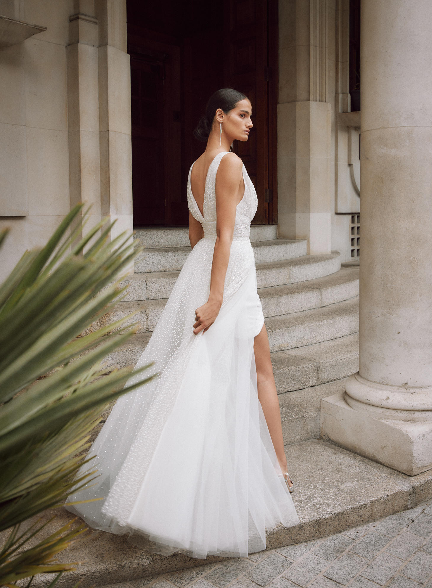 Liza | Ivory Mini Wedding Dress in Glittered Tulle