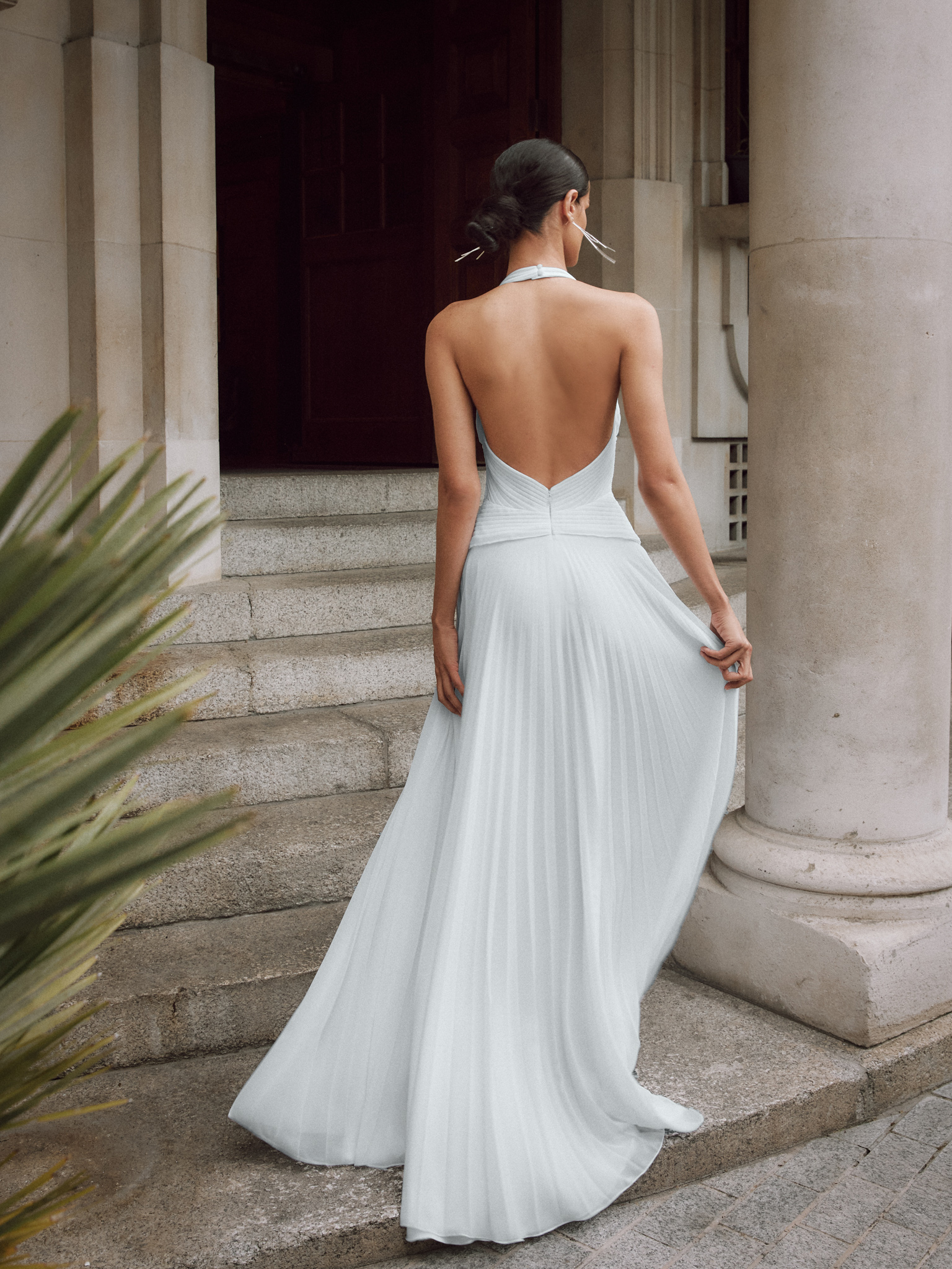 Mari V-neckline flowing skirt Silk Wedding Gown