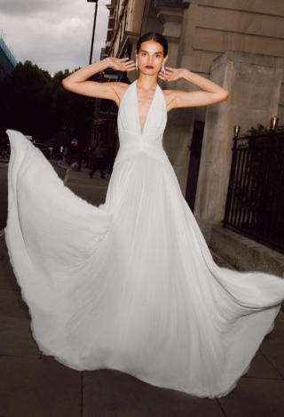 Mari V-neckline flowing skirt Silk Wedding Gown
