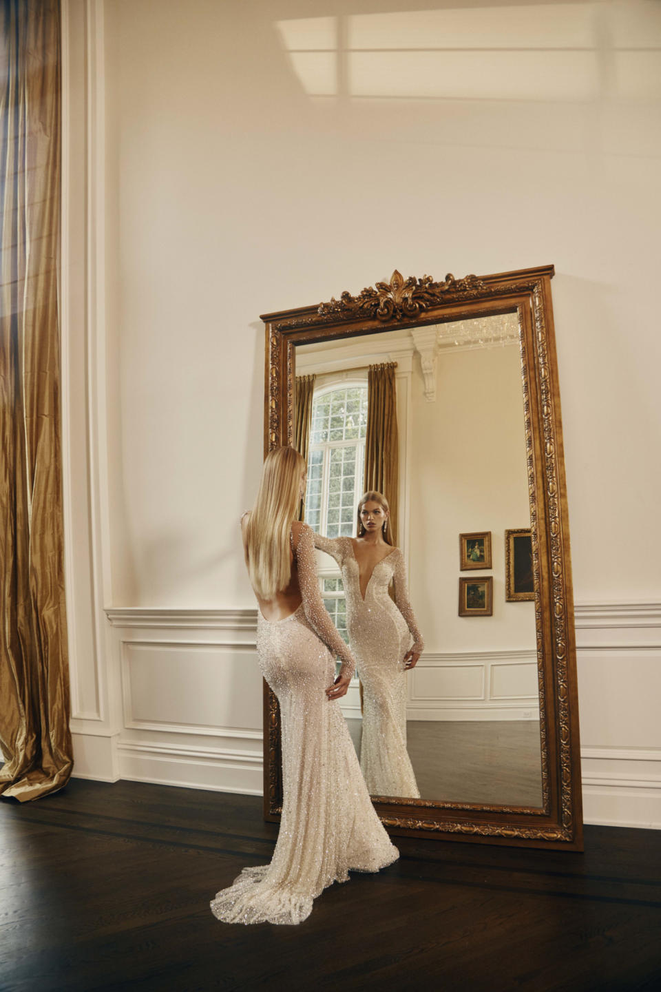 Blonde | Long Sleeve Mermaid Deep V Neckline Wedding Dress
