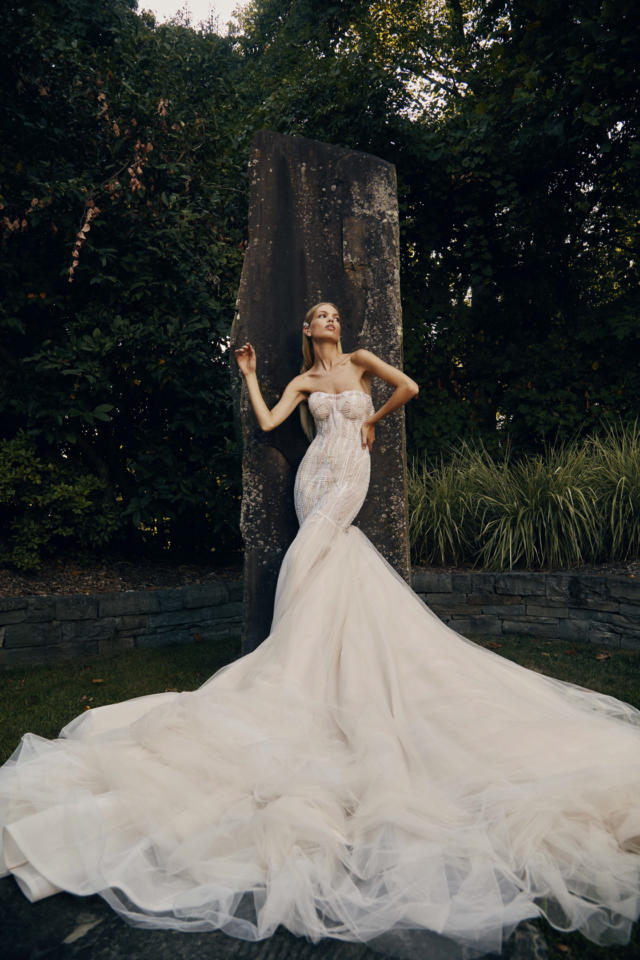 Strapless Corset Gown with Tulle Trumpet Skirt