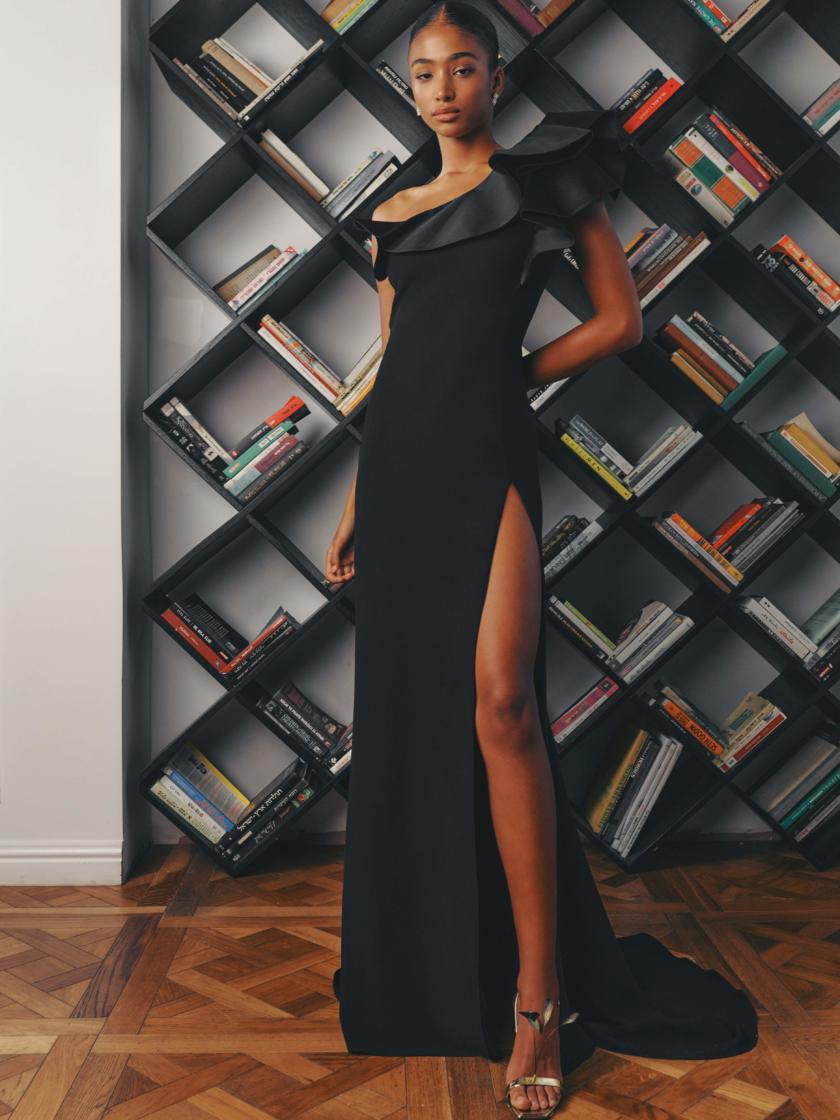 Monica Deep Slit Corset Black Evening Dress - Galia Lahav