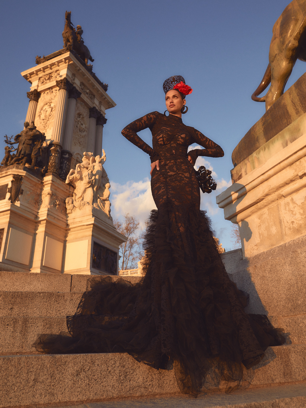 Black Gothic Sparkly 3D Floral Lace Corset Wedding Dress