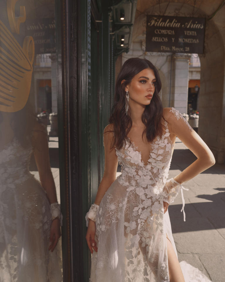 Uma  Sparkling Sheer Corset Wedding Gown with High Slit - Encanto - Bridal  Dresses - Galia Lahav