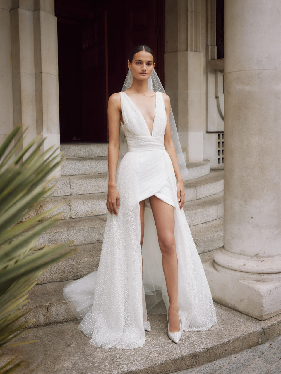 Liza  Ivory Mini Wedding Dress in Glittered Tulle - Galia Lahav