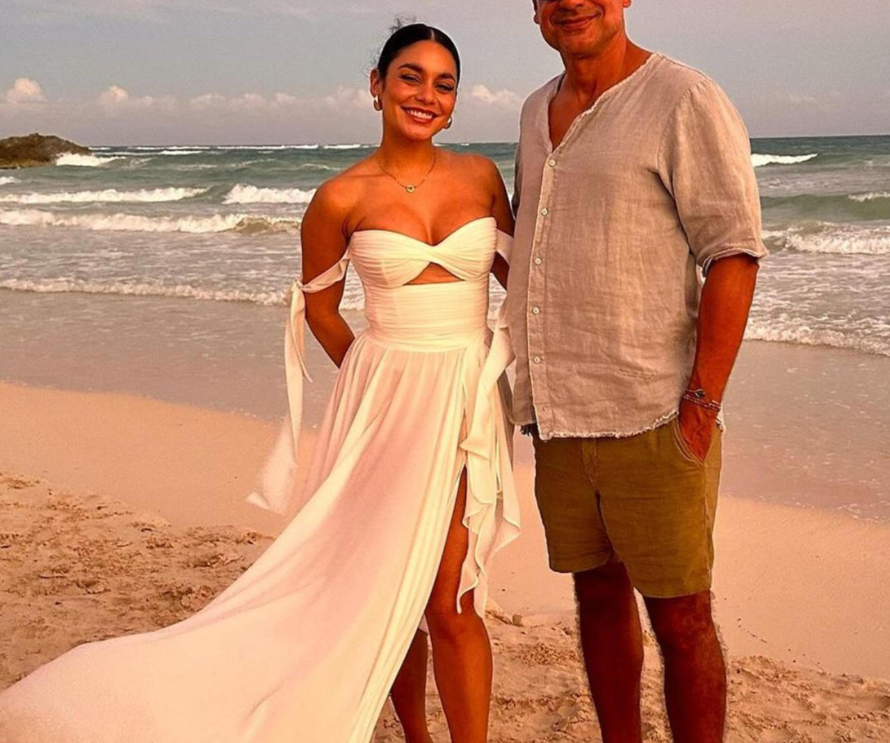 Vanessa Hudgens wears white dress in Mexico amid Cole Tucker wedding rumors